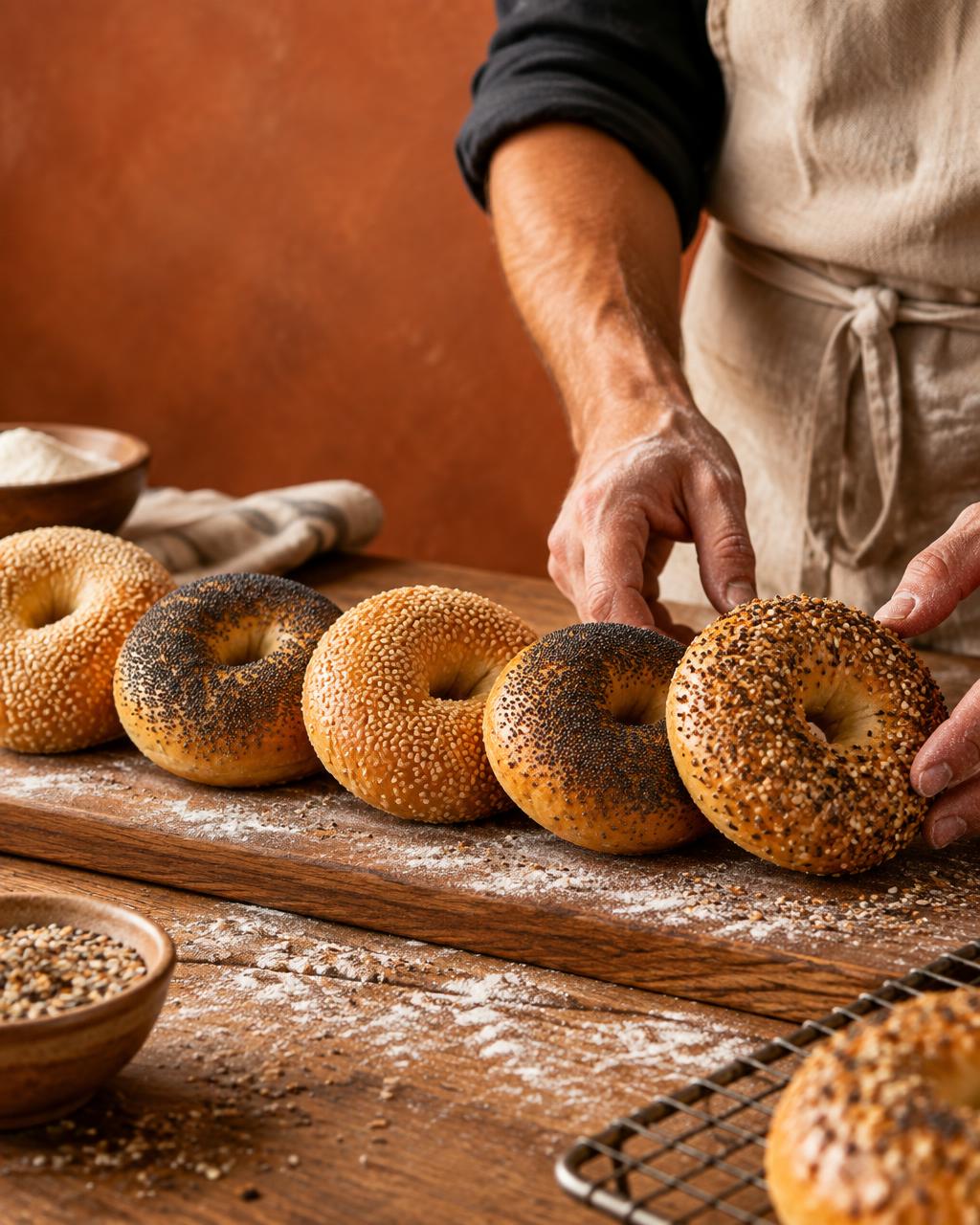 Bagels sésame et pavot sortis du four